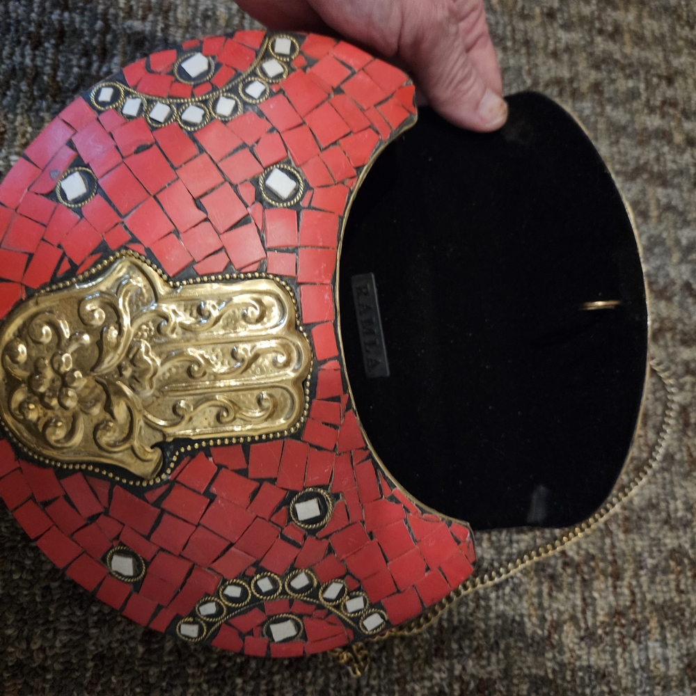 Elegant Red Mosaic Clutch with Gold Accents